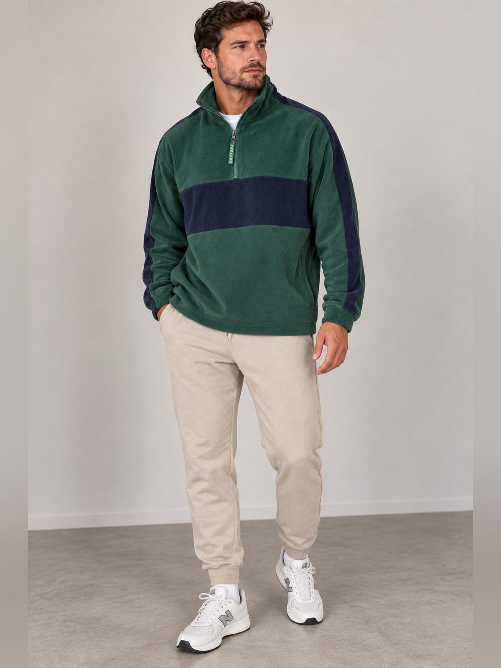 Vintage Lansdowne Ireland Color Block Green Blue 1/4 zip Fleece Sweater Size XL
